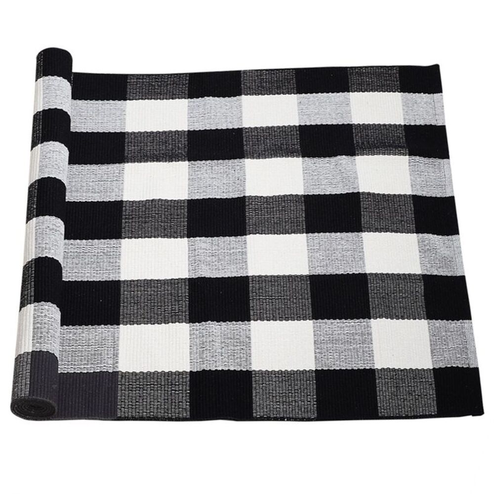 Plaid Outdoor Front Porch Rug Door Floor Mat Cotton Rugs 59"x35" Black & White